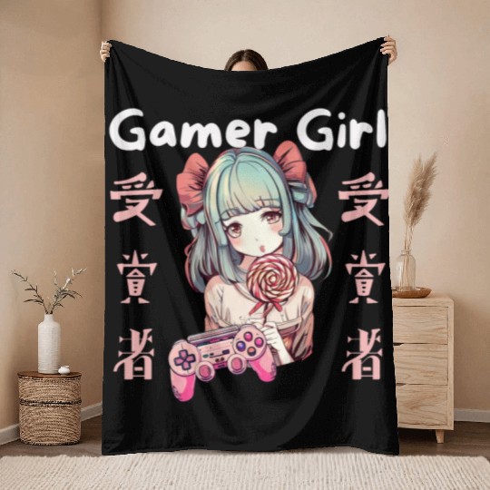 Gamer girl Anime Lollipop girl Throw Blankets