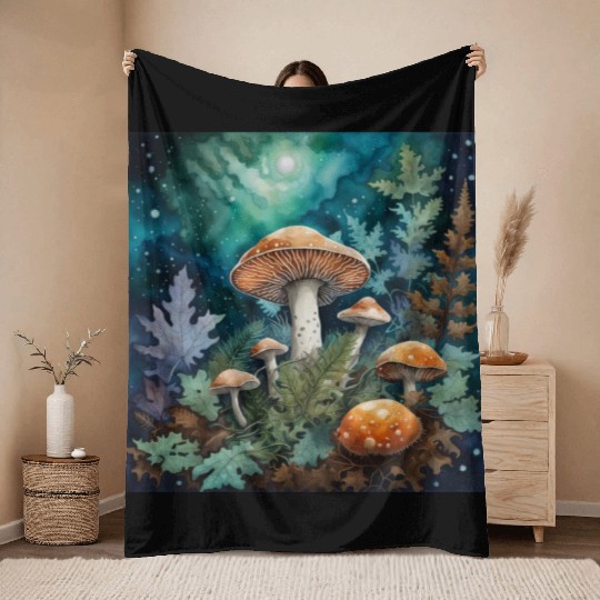 Full Moon Mushroom Nature Throw Blankets