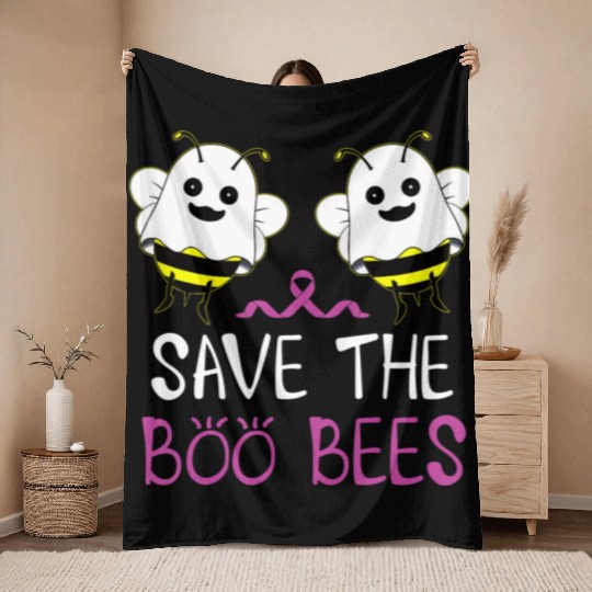 Save The Boo Bees Breast Cancer Awareness Throw Blankets