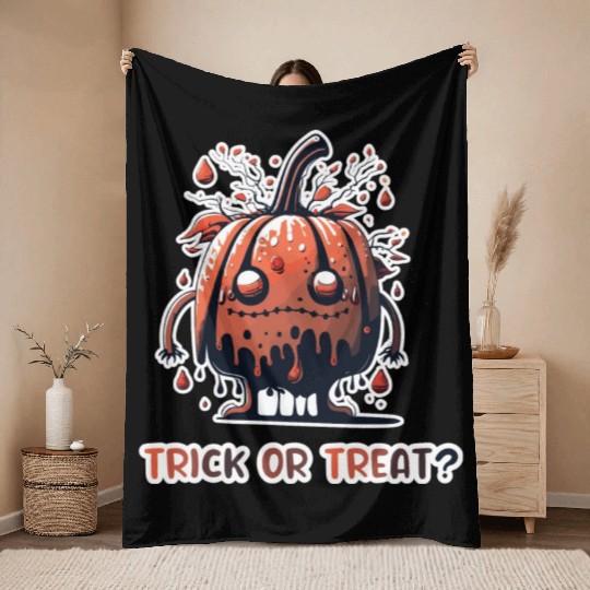 Funny Face Pumpkin Monster Throw Blankets