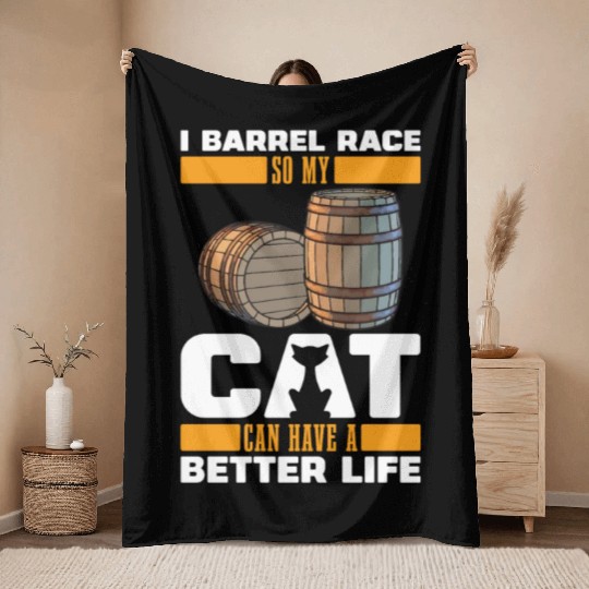 Horse Barrel Racing Cat Throw Blankets
