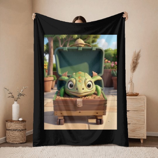 Tortuga grande con caja en jardin Throw Blankets