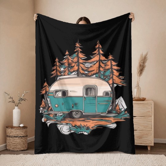 Camper / camping / Wildness / Tree / Forest Throw Blankets