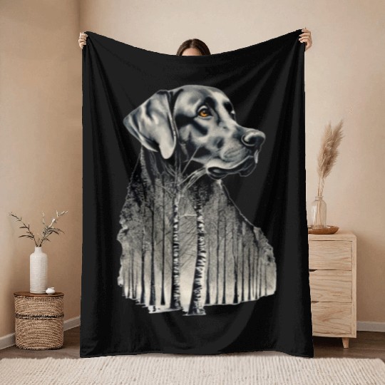 Funny black labrador charcoal drawing Throw Blankets