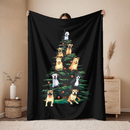 Christmas Dog Tree Animals Lover Funny Xmas Throw Blankets