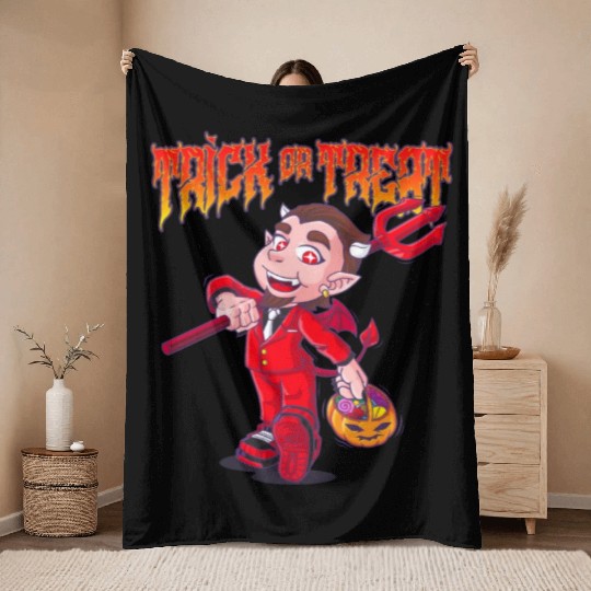 Cute Halloween Trick or Treat Kid Devil Throw Blankets