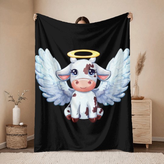 cow angel wings farm halo Throw Blankets