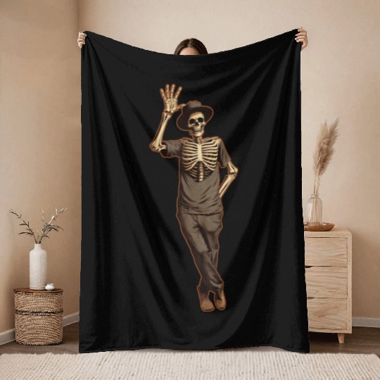 Halloween Skeleton Waving with Hand Throw Blankets
