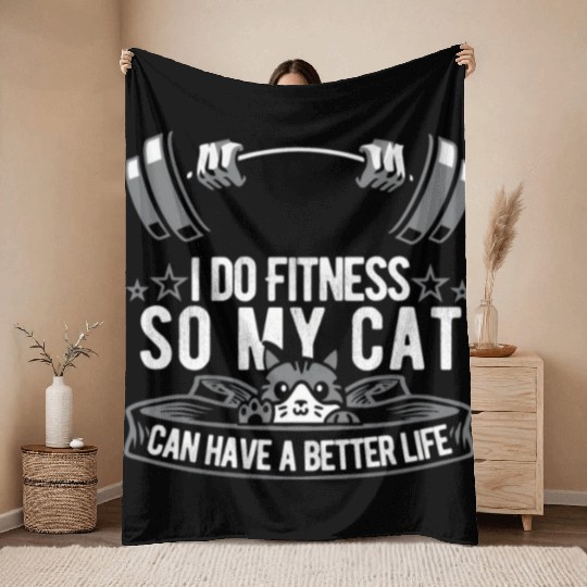 Fitness Workout Gym Cat Throw Blankets