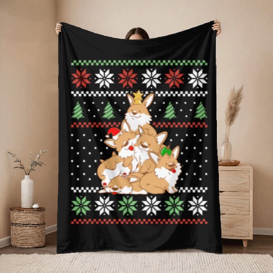 Corgi Dog Christmas Tree Animals Lover Xmas Throw Blankets
