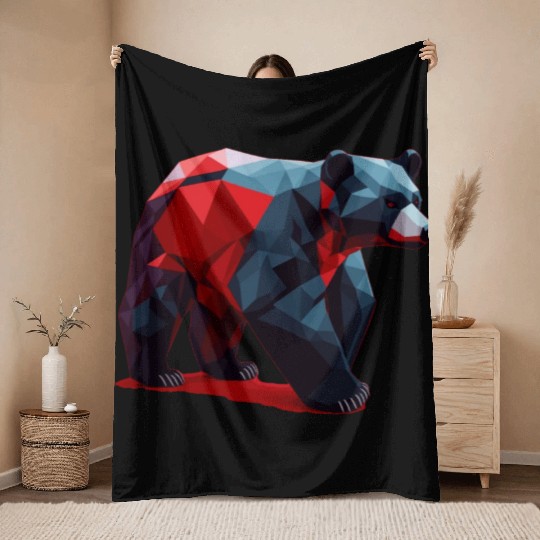 Wild Brown Bear Geometric Red Throw Blankets