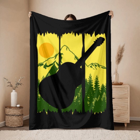 Guitar Nature Hiking Music Guitarist Throw Blankets