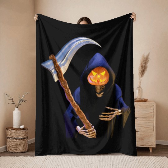 The Grim Reaper for Halloween Throw Blankets