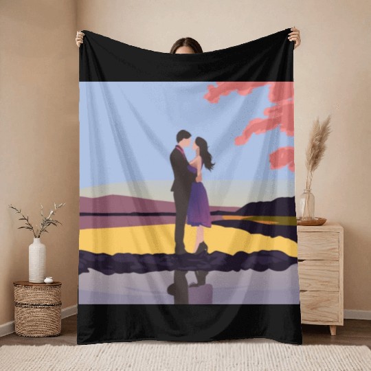 Romantic couple dance with sakura flowers Throw Blankets