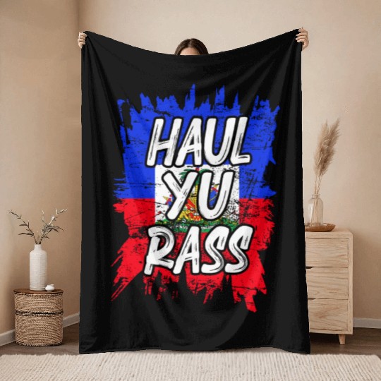 Haul Yu Rass Afro Pride Kriol Haiti Flag Throw Blankets