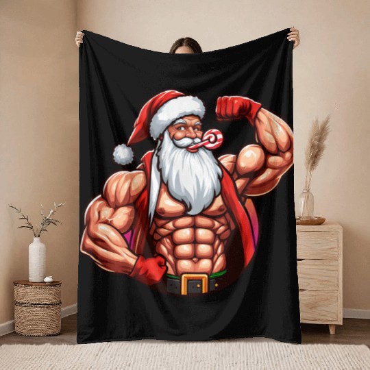 Muscular Santa Fit for the holidays Throw Blankets