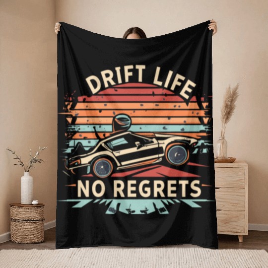 Vintage Drift Life No Regrets Throw Blankets