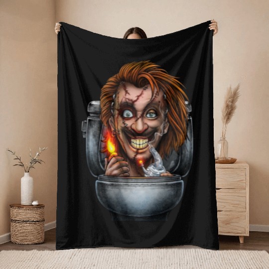 Horror toilet Monster #2 Throw Blankets