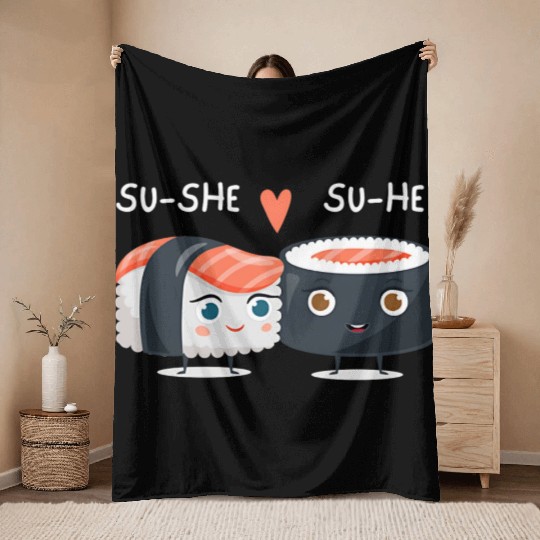 su-he su-she in love cute funny kawaii sushi lover Throw Blankets