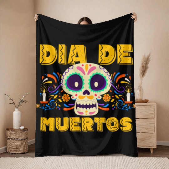Mexico Skull October Flowers Throw Blankets