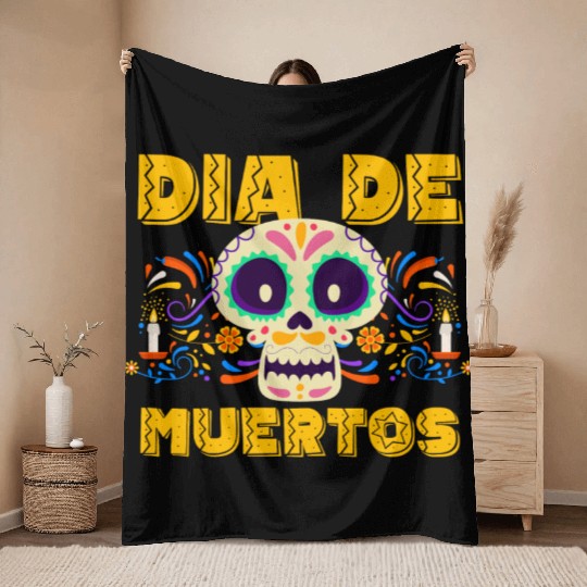 Mexico Skull October Flowers Throw Blankets