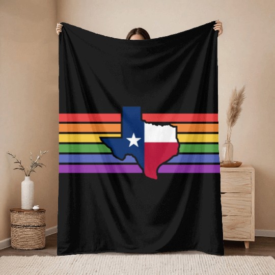 Texas Map Pride Flag Design for proud LGBT+ Texans Throw Blankets