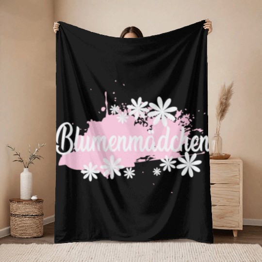 Flower Girl with pink Color Blob Throw Blankets