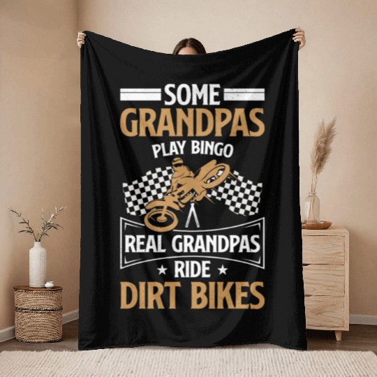 Grandpas Play Bingo Real Grandpas Ride Dirt Bike Throw Blankets