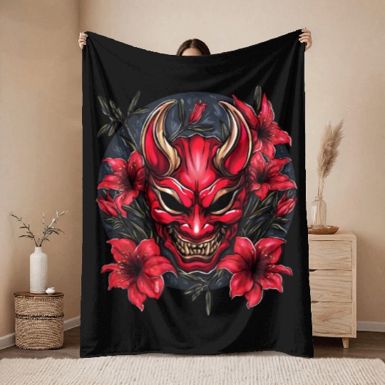 Hannya Red Lily Throw Blankets