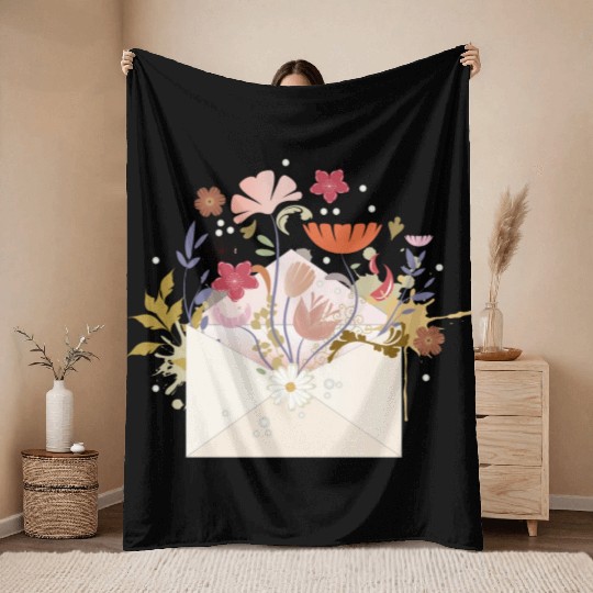 floral envelope with flowers and seal Throw Blankets