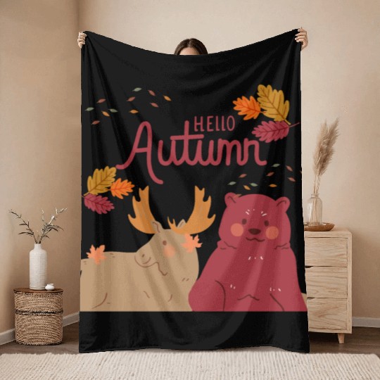 Hello Autumn Square Throw Blankets