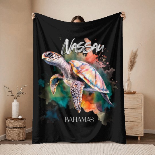 Bahamas Seat Turtle Bahamian Flag Beach Great Shar Throw Blankets