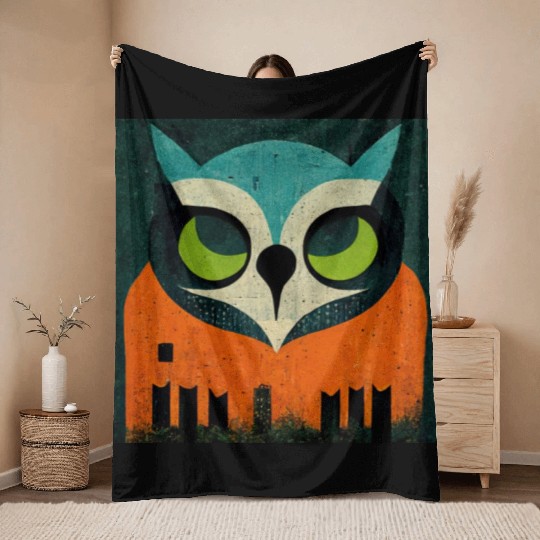 Mod Owl: Teal-Headed Owl Throw Blankets