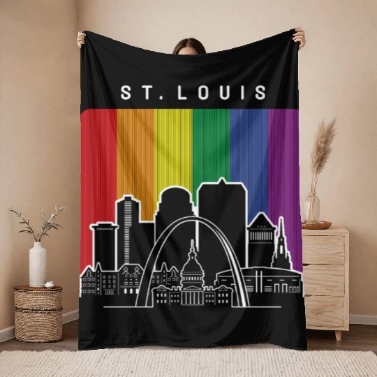 St. Louis Missouri Rainbow Flag LGBTQAI Pride Throw Blankets