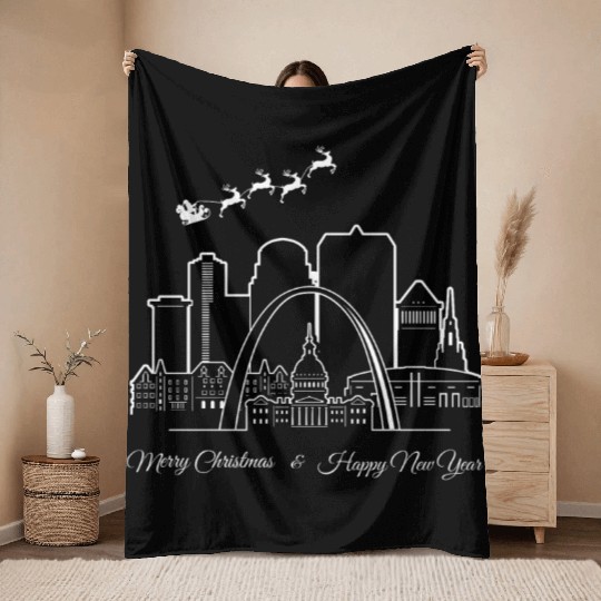 St. Louis Missouri Merry Christmas Happy New Year Throw Blankets