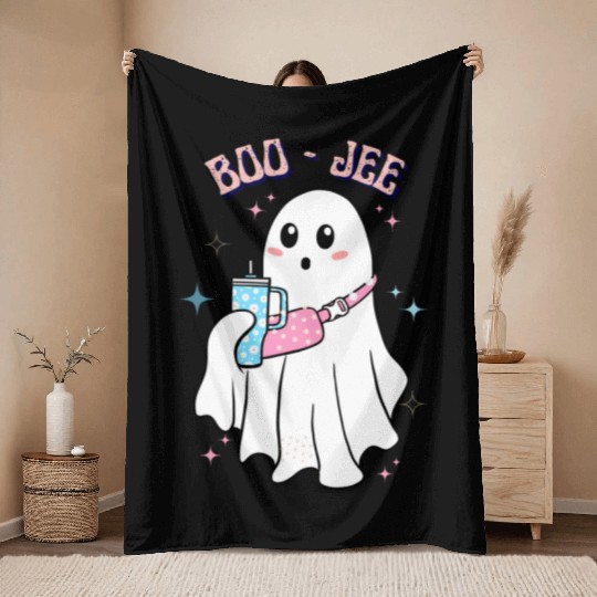 BOO-JEE Spooky Cute Ghost Halloween Costume Design Throw Blankets
