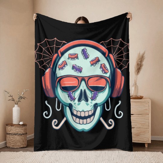 Skull Candy Halloween For Music Throw Blankets