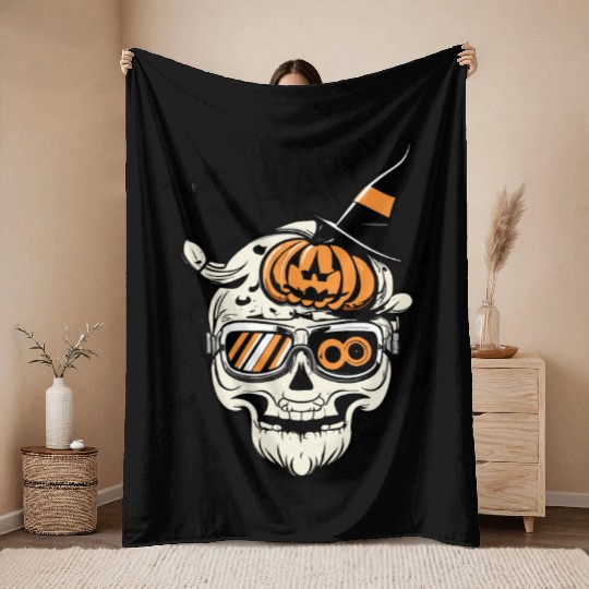 Skull Candy Punppkin Halloween Throw Blankets