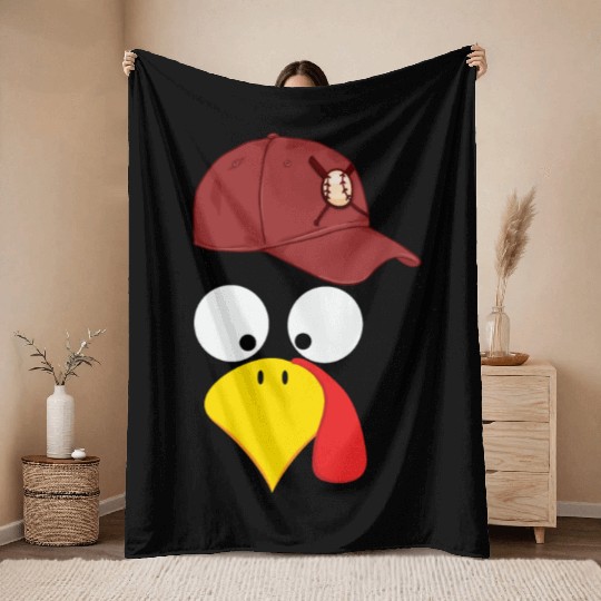 Turkey baseball thanksgiving Throw Blankets