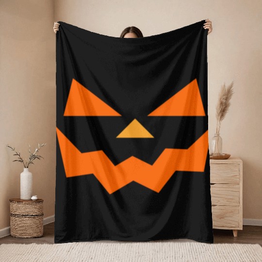 pumpkin halloween scary face outline horror design Throw Blankets