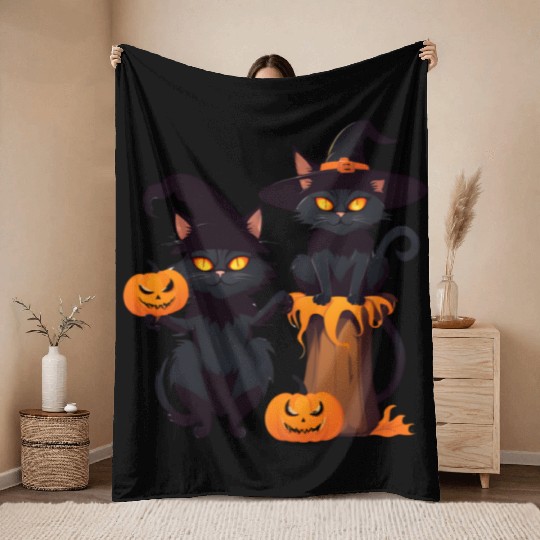 Cat Halloween Throw Blankets