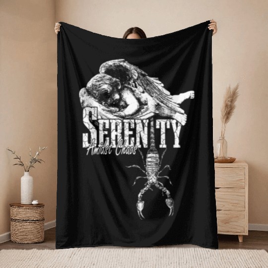 Serenity Amidst Chaos Angel Scorpion Streetwear Throw Blankets