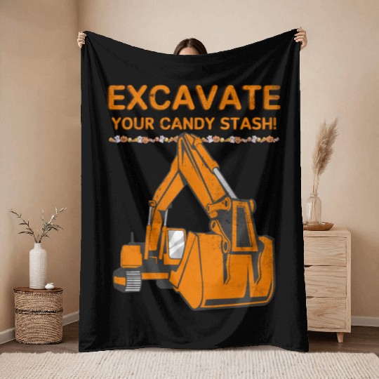 Excavate Your Candy Stash! Halloween for Excavator Throw Blankets