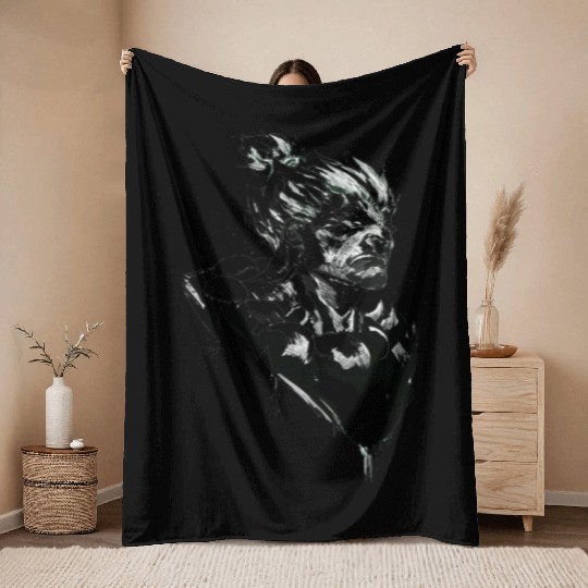 Monochrome Street Fighter: Akuma's Knightly FanAr Throw Blankets
