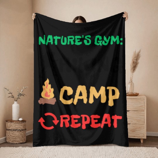 Nature's Gym: Hiking Camp Repeat Camping Hiking Throw Blankets