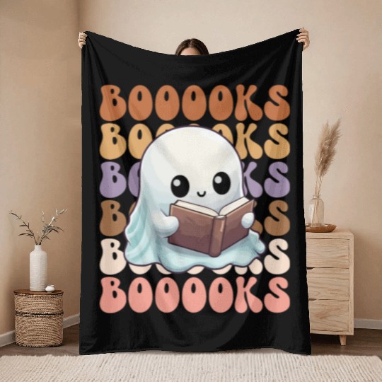 Cute Ghost Reading Books | Booooks | Funny Throw Blankets