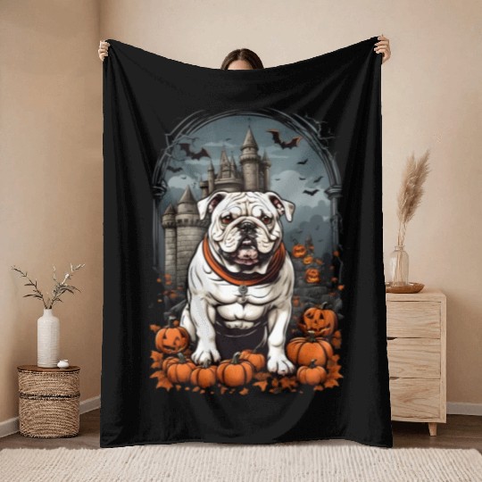 Bulldog Bewitchment: Pumpkin Paws and Bat Barks fo Throw Blankets