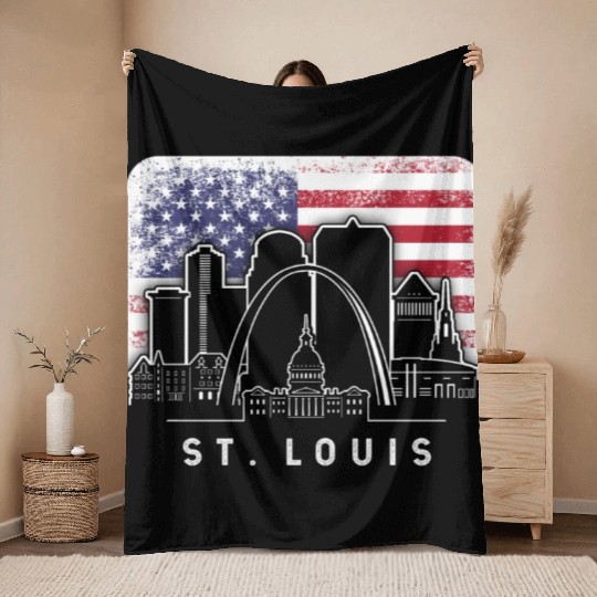 St. Louis Missouri American Flag Vintage Throw Blankets