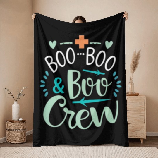 Boo Boo Crew Ghost Halloweent-chirt Throw Blankets