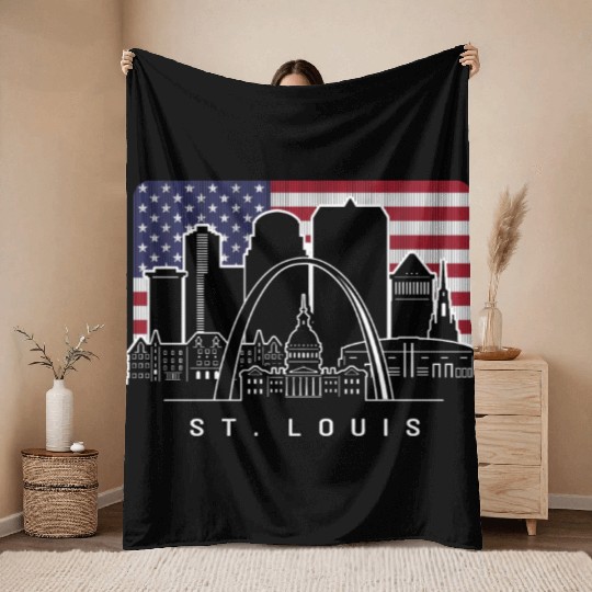 St. Louis Missouri American Flag Throw Blankets
